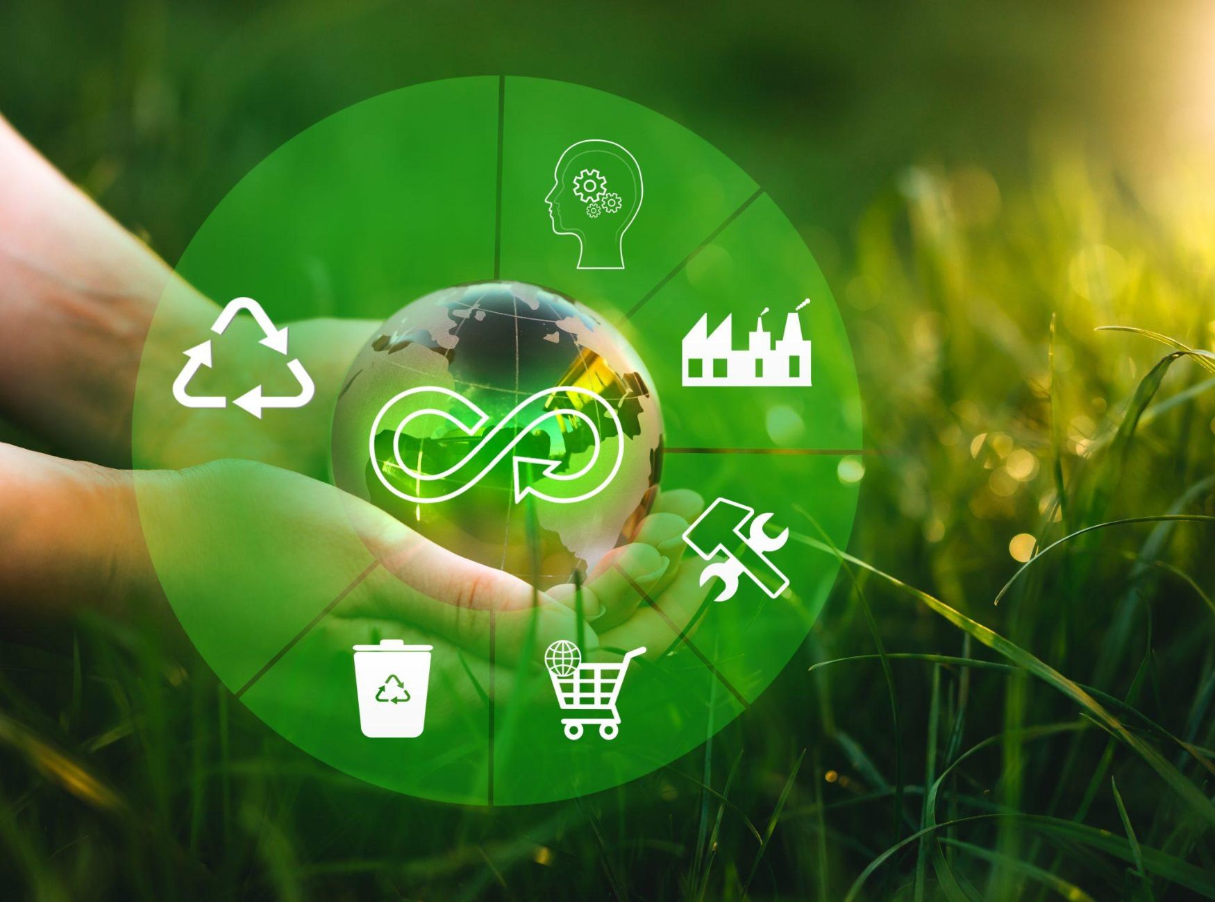 LeanGreen Produktionshalle mit digitalen Piktogrammen