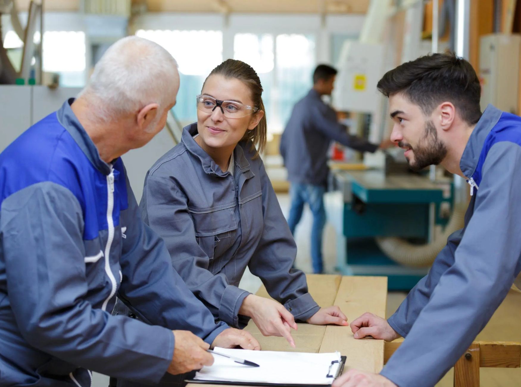 Produktionshalle mit digitalen Piktogrammen